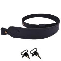 Sangle Fusil Cuir Vintage R&eacute;glable Bretelle Carabine Fusil de Chasse Artisanale Confort Noir