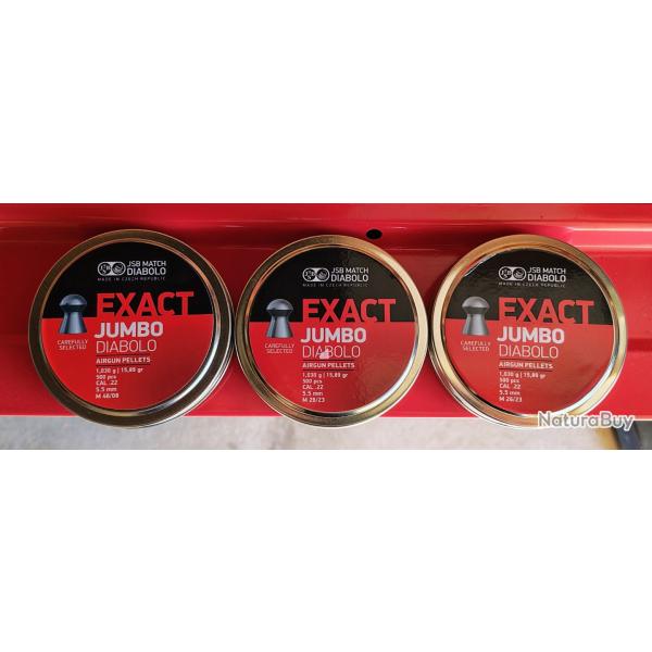 3 boites de 500 soit 1500 plombs diabolos JSB EXACT 22 jumbo 1,030g 15,89 grains  5,52 mm