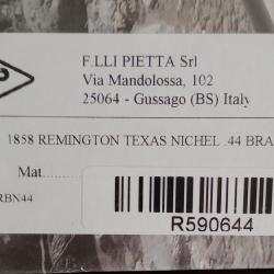 A vendre Revolver pietta 1858 remington Texas nickel&eacute;,  .44  jamais charg&eacute;, jamais tir&eacute;.300�