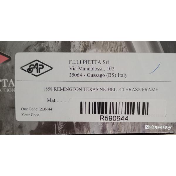 A vendre Revolver pietta 1858 remington Texas nickel�,  .44  jamais charg�, jamais tir�.300�