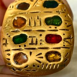 Broche Laiton Dor&eacute; - Cabochons Color&eacute;s LANC&Ocirc;ME Paris - Vintage Ann&eacute;es 90