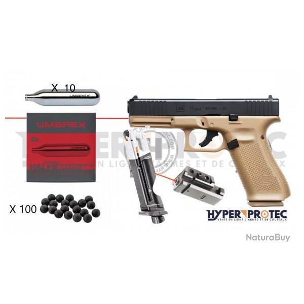 Pack ultime Glock 17 Gen 5 T4E Cal. 43 Coyote - Pistolet Balle Caoutchouc