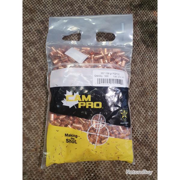 pack CAM PRO de 500 balles calibre .357 TC FCP de 158 grs pour le chargement du 357 MAG , 38 SPECIAL