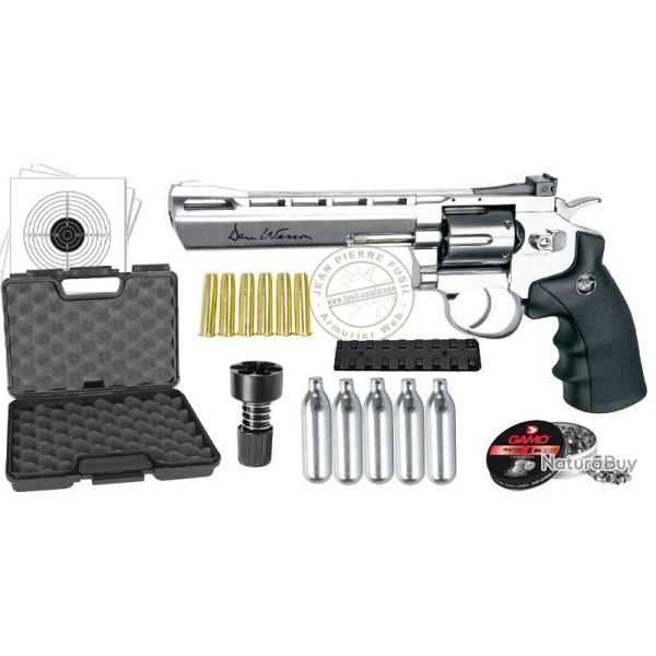 Pack Revolver � plombs 4,5 mm CO2 ASG Dan Wesson 6'' Chrom� (3 joules) - PROMOTION