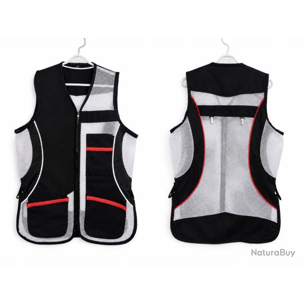 Gilet ball trap noir, blanc et rouge L