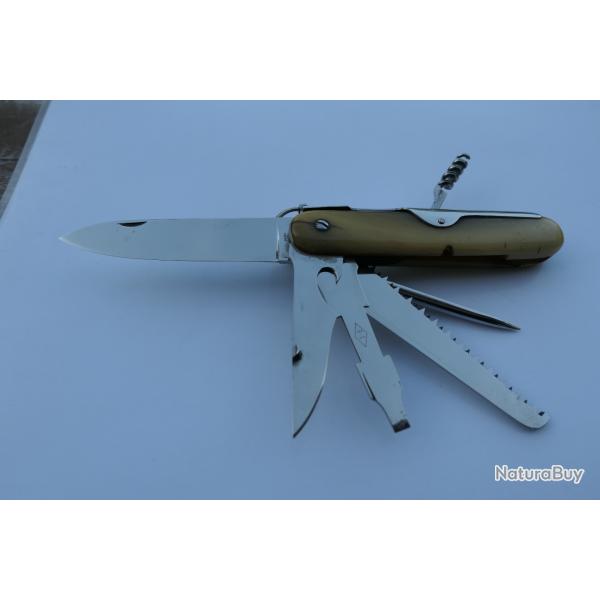 Exceptionnel Couteau Herm�s-Paris, chasse, � palme;5 pi�ces;manche Pointe de corne.13,2 cm ferm�.