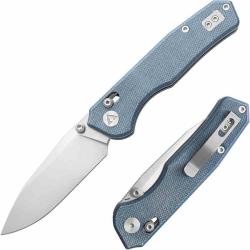 Couteau CMB Made Knives Explorer V2 Lame Acier 14C28N Manche Blue Micarta Bar Lock CMB18D