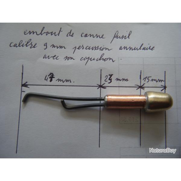 embout de canne fusil calibre 9 mm percussion annulaire