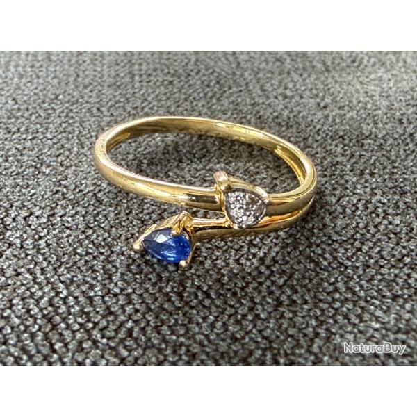 El�gante bague en or massif 18 carats - saphir et diamants - taille 61