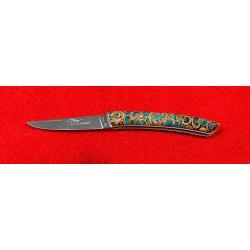 Couteau LE THIERS par la COUTELLERIE LE SABOT 63300 THIERS PLEIN MANCHE R&Eacute;SINE BLEUE CANELLE, 12 cm.