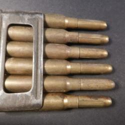 398 - Rare Clip 7,35 CARCANO de 6 cartouches / 7.35x51 / Balles stri&eacute;es