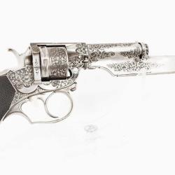 RARE LUXUEUX REVOLVER PERRIN &Agrave; PARIS MOD&Egrave;LE 1965 - 69 &Agrave; COUTEAU BA&Iuml;ONNETTE &Agrave; DOUILLE CALIBRE 380 - F