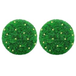 Boules de buis artificielles avec lumi&egrave;res LED 2 pcs vert 27 cm