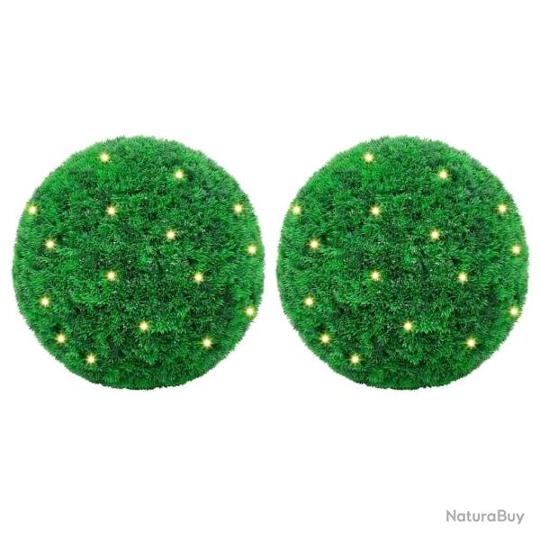 Boules de buis artificielles avec lumi�res LED 2 pcs vert 27 cm