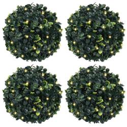 Boules de buis artificielles avec lumi&egrave;res LED 4 pcs vert 12 cm