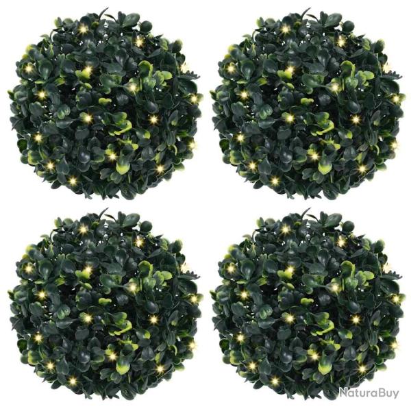 Boules de buis artificielles avec lumi�res LED 4 pcs vert 12 cm