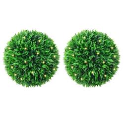 Boules de buis artificielles avec lumi&egrave;res LED 2 pcs vert 38 cm