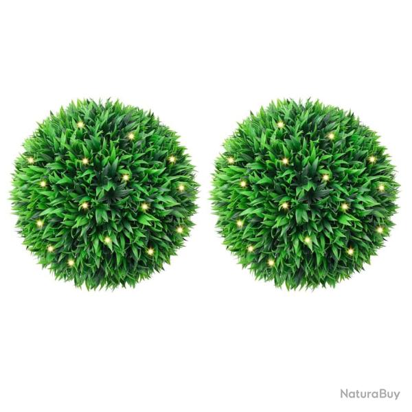 Boules de buis artificielles avec lumi�res LED 2 pcs vert 38 cm