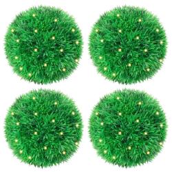 Boules de buis artificielles avec lumi&egrave;res LED 4 pcs vert 12 cm