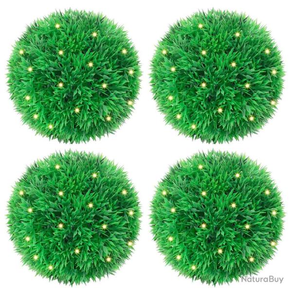 Boules de buis artificielles avec lumi�res LED 4 pcs vert 12 cm