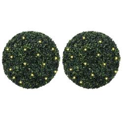 Boules de buis artificielles avec lumi&egrave;res LED 2 pcs vert 52 cm