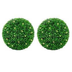 Boules de buis artificielles avec lumi&egrave;res LED 2 pcs vert 55 cm