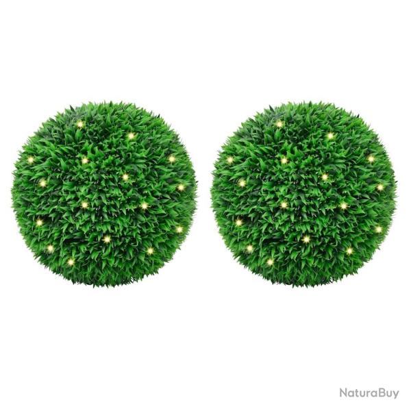 Boules de buis artificielles avec lumi�res LED 2 pcs vert 55 cm