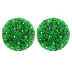 Boules de buis artificielles avec lumi&egrave;res LED 2 pcs vert 22 cm