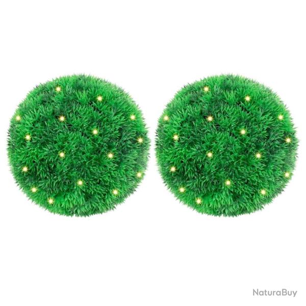 Boules de buis artificielles avec lumi�res LED 2 pcs vert 22 cm