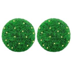Boules de buis artificielles avec lumi&egrave;res LED 2 pcs vert 35 cm