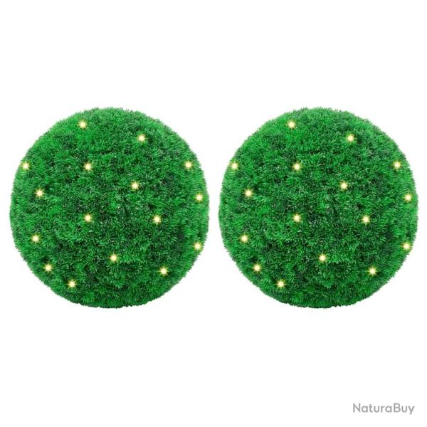 Boules de buis artificielles avec lumi�res LED 2 pcs vert 35 cm
