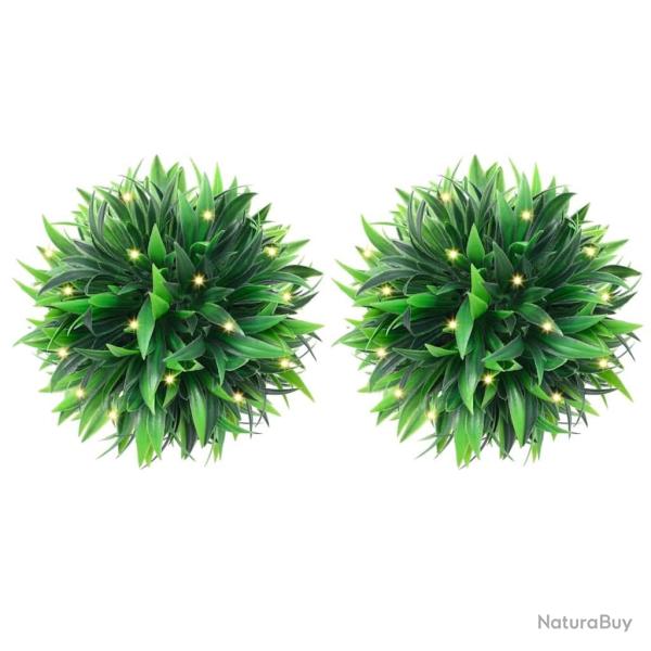Boules de buis artificielles avec lumi�res LED 4 pcs vert 15 cm