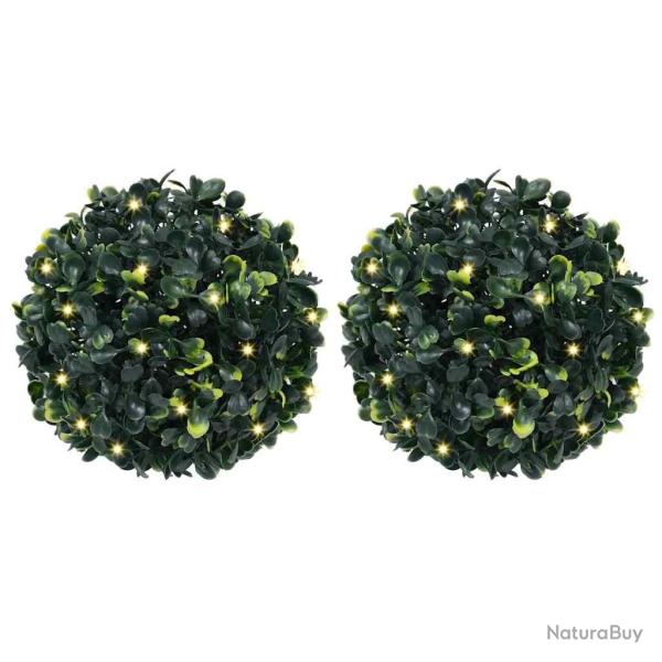 Boules de buis artificielles avec lumi�res LED 2 pcs vert 22 cm