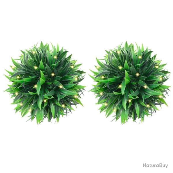 Boules de buis artificielles avec lumi�res LED 2 pcs vert 30 cm