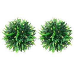 Boules de buis artificielles avec lumi&egrave;res LED 2 pcs vert 20 cm