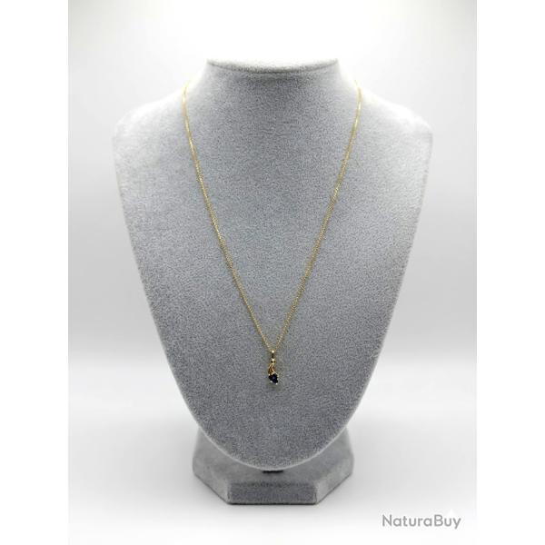 Collier en or massif 18 carats avec pendentif 3 saphirs bleus - 52 cm - chaine