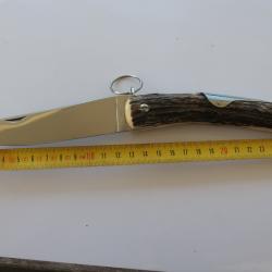 Exceptionnel Couteau CORNILLON E.PETER-Paris. NEUF. Manche en Bois de Cerf. 16 cm ferm&eacute;.