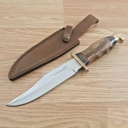 Couteau de Chasse Bowie Lame Acier Inox Manche Noyer Etui Cuir 412WD