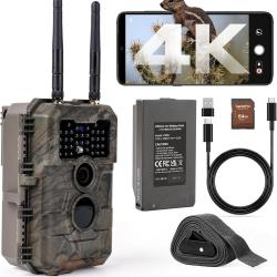 Camera de Chasse WiFi 4K, Batterie de 7800 mAh et Carte SD de 64 Go, Port&eacute;e WiFi de 50 m&egrave;tres, 64MP