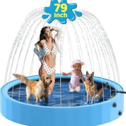 Piscine pour Chien Pliable avec Sprinkler, Grande Piscine Chien 200cm Antid&eacute;rapante en PVC avec Jet