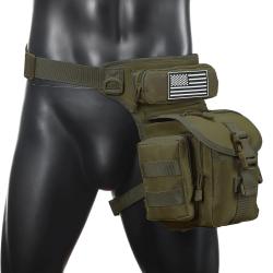Sac de Jambe Tactique MOLLE Sac Banane Cuisse Hanche Oxford &Eacute;tanche Moto Randonn&eacute;e Outdoor Vert