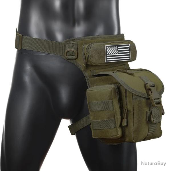 Sac de Jambe Tactique MOLLE Sac Banane Cuisse Hanche Oxford �tanche Moto Randonn�e Outdoor Vert