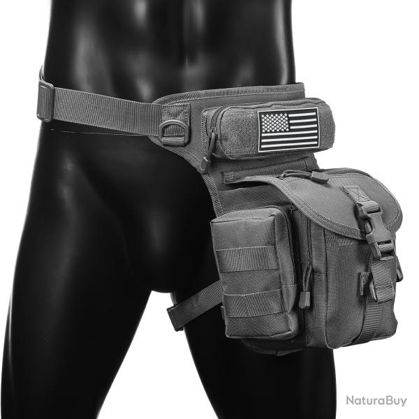 Sac de Jambe Tactique MOLLE Sac Banane Cuisse Hanche Oxford �tanche Moto Randonn�e Outdoor Noir