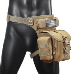 Sac de Jambe Tactique MOLLE Sac Banane Cuisse Hanche Oxford &Eacute;tanche Moto Randonn&eacute;e Outdoor Kaki