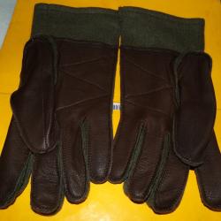 PAIRE DE GANT EN CUIR MARRON ET TISSU DE L' ARMEE FRANCAISE , G.T GRANDE TAILLE  FABRICATION MADE IN