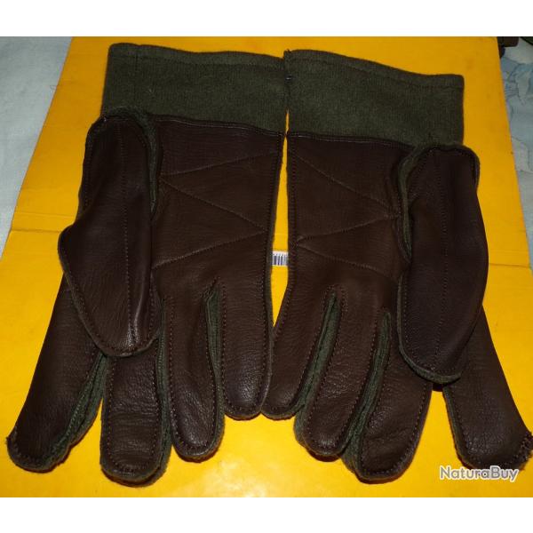 PAIRE DE GANT EN CUIR MARRON ET TISSU DE L' ARMEE FRANCAISE , G.T GRANDE TAILLE  FABRICATION MADE IN