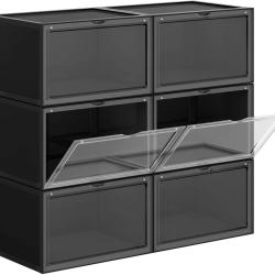 Bo&icirc;tes &agrave; chaussures lot de 6 coffre de rangement empilable avec porte en plastique 36 x 28 x 22 cm