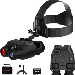 Jumelles Vision Nocturne 300m 1080P IR 850nm Zoom 5X Monture T&ecirc;te Carte 16Go Chasse Camping Outdoor