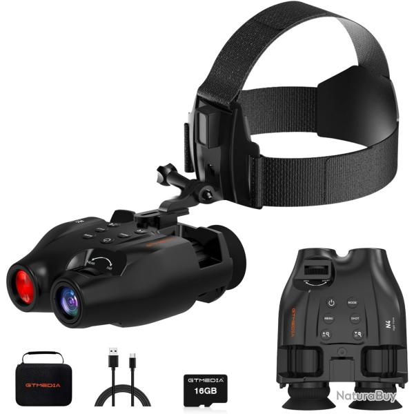 Jumelles Vision Nocturne 300m 1080P IR 850nm Zoom 5X Monture T�te Carte 16Go Chasse Camping Outdoor