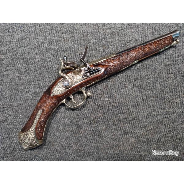Exceptionnel pistolet florentin � silex de tr�s grand luxe Zanoti fabrication italienne de 1977